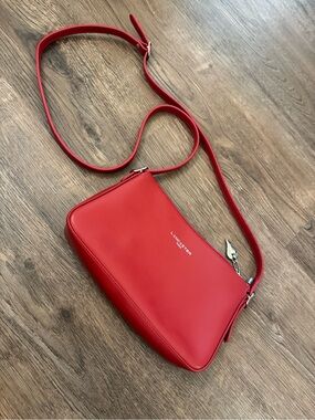 Lancaster Paris Constance Smooth Red Leather Crossbody Bag